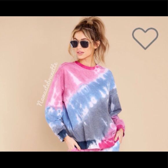 Nwt Boho Pink & Blue Tie Dye Long Sleeve Pullover Sweatshirt - Picture 10 of 13